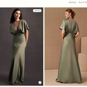 BHLDN : Leila Deep-V Flutter-Sleeve Satin A-Line Gown